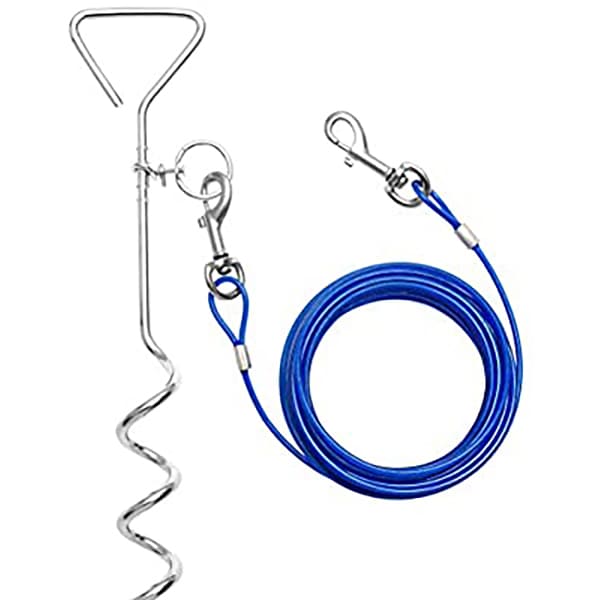 Dog Tie Out Cable With Spiral Ground Stake Spike Comet Pets