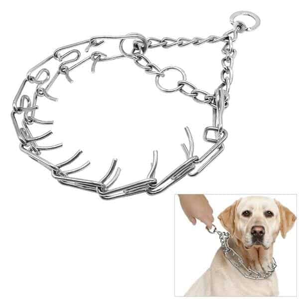 No-Pull Collar for Small Medium Large Dogs Dog Prong Training Collar Dog Pinch Training Chrome Plated Steel Choke Collar with Nylon Protector and Comfort Tips M, Silver 